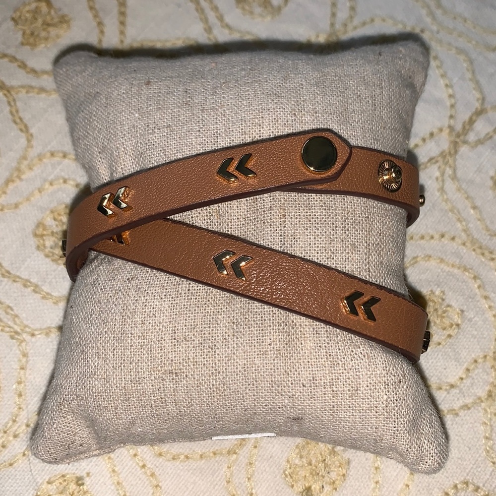 Stella & Dot Leather Wrap Bracelet - Gold